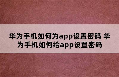 华为手机如何为app设置密码 华为手机如何给app设置密码